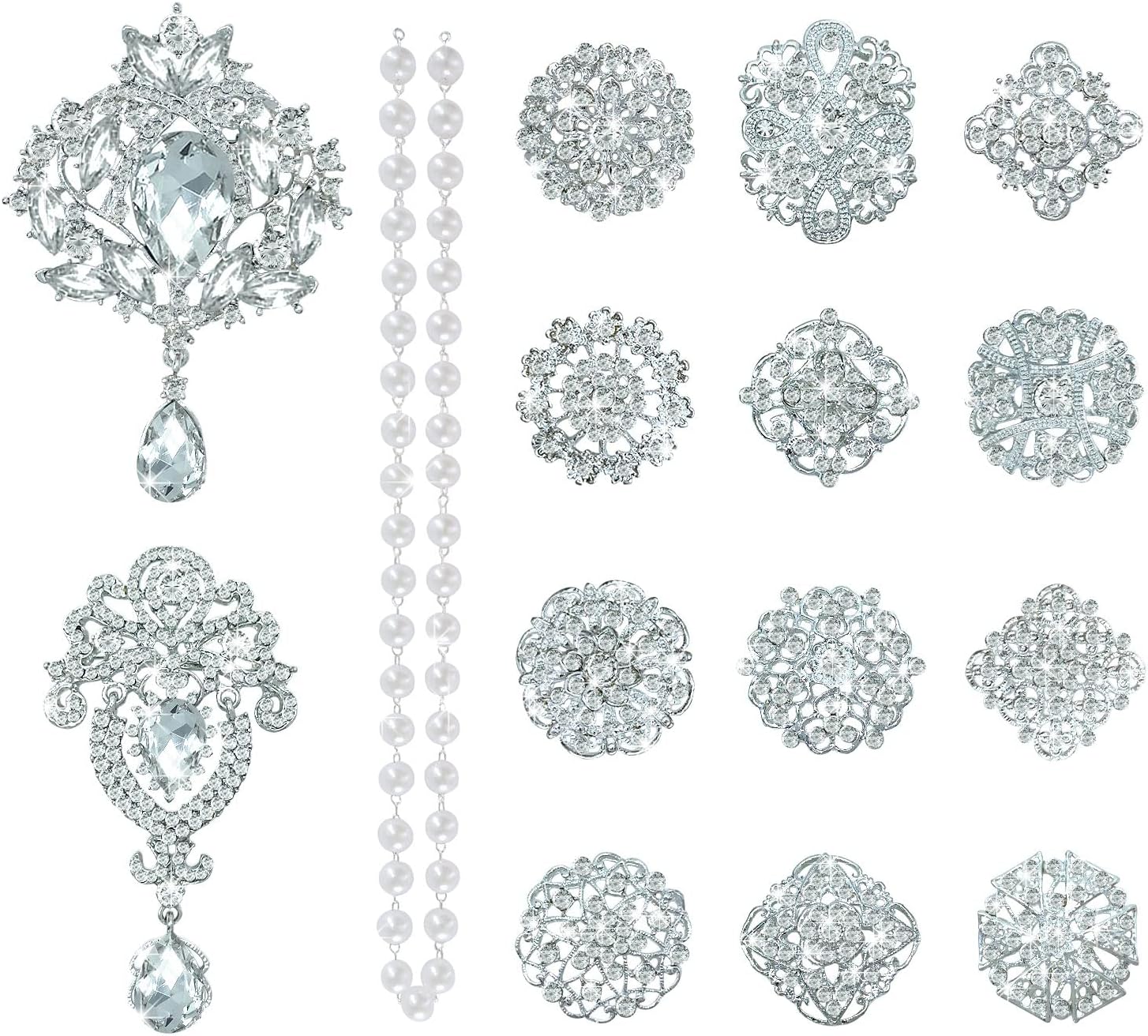 Yhsheen Rhinestone Brooches Crystal Brooch Pins, Pearl Crystal Wedding Bouquet kit