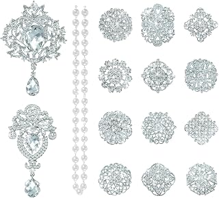 Yhsheen Rhinestone Brooches Crystal Brooch Pins, Pearl Crystal Wedding Bouquet kit Set (Silver-14pcs)…
