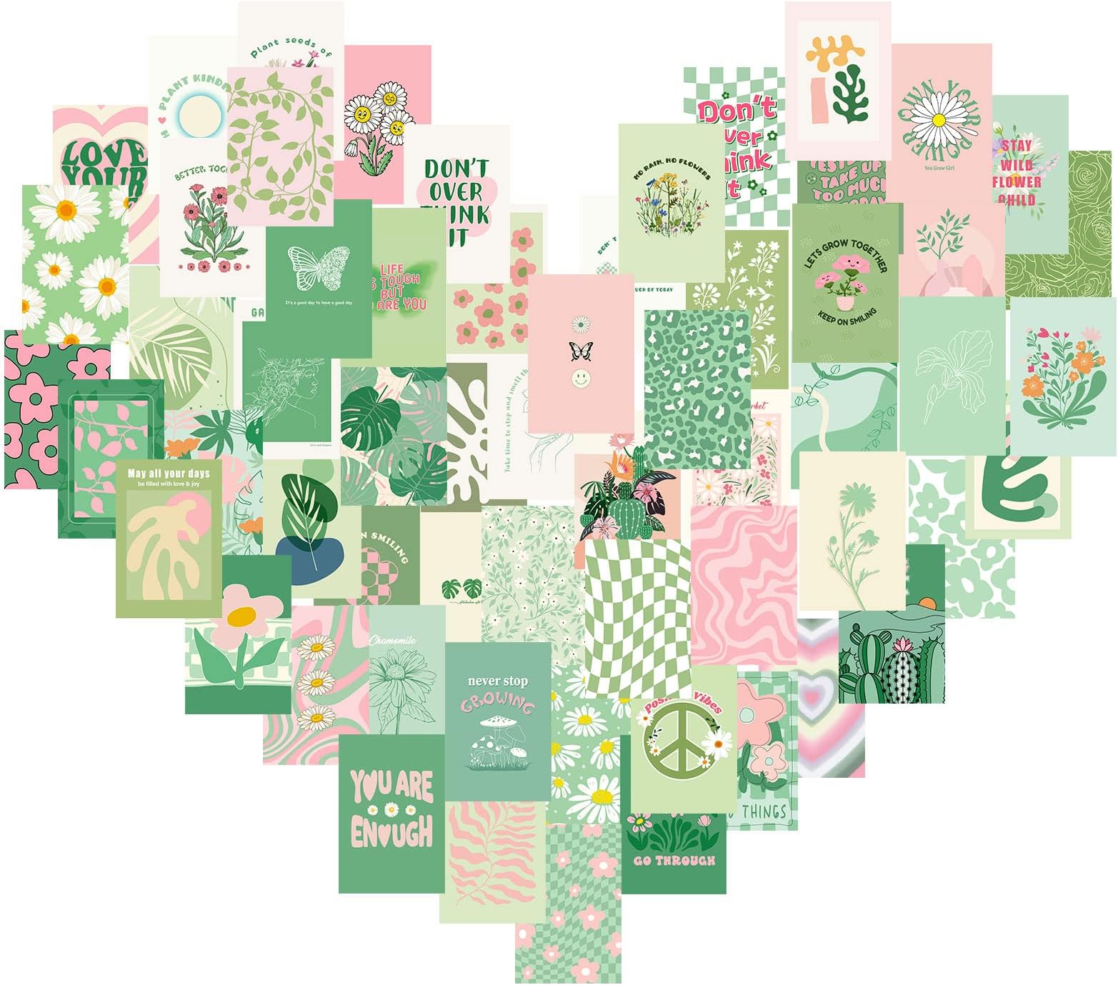 Teling 60 Pcs Wall Collage Kit Danish Pastel Poster Wall Decor Aesthetic Art Preppy Room Decor Aesthetic Pictures for Women Girl Bedroom Teen Dorm ornament, 4 x 6 Inch(Green)