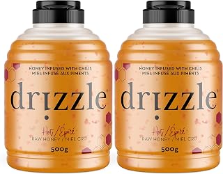 Drizzle Hot Honey - Infused With Crushed Chilis - Raw, Unfiltered, And Unprocessed - Rich In Nutrients And Beneficial Enzymes - 100% Raw, Pure Honey - Gluten-free, Paleo-friendly (500g) 2-Pack