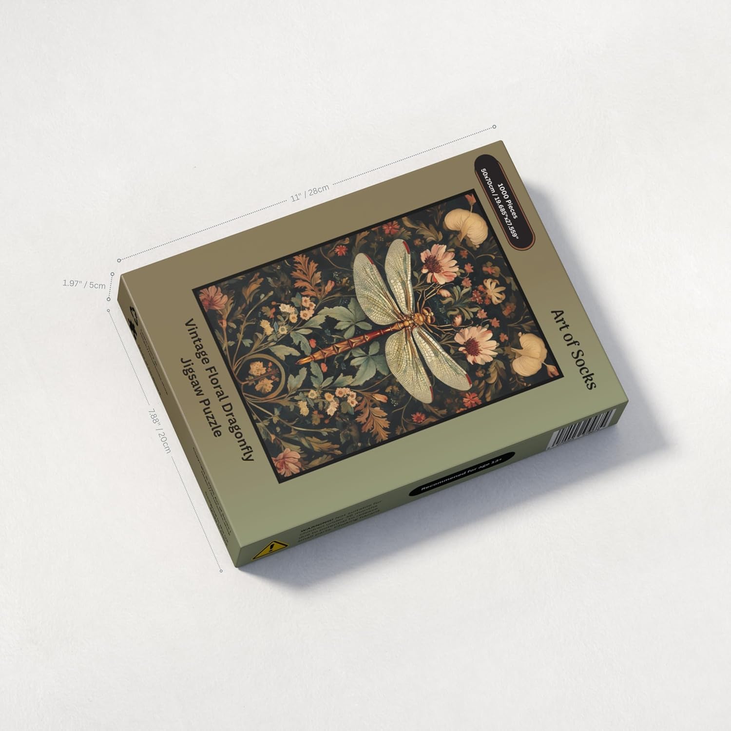 Vintage Floral Dragonfly Jigsaw Puzzle 1000 Pieces for Adults - Floral Puzzle Gift for Dragonfly Lovers - 1000pc Heritage Victorian Design Decor Puzzles (50x70cm / 19.685"x27.559")