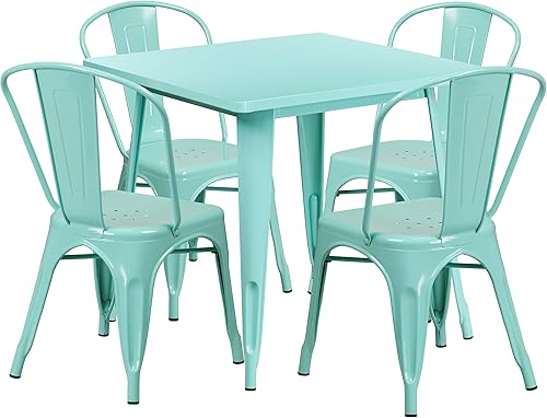 Miniatura 12 de Flash Furniture Juego de mesa cuadrada de metal rojo de grado comercial de 31.5 pulgadas para interiores y exteriores con 4 sillas apilables Rojo