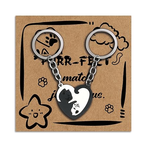 Valentines Day Matching Cat Couple Keychain with Card Gifts for