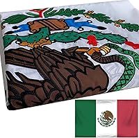 Vista 1 de Bandera mexicana bordada de 3 x 5 para exteriores, doble cara, bandera nacional mexicana MX para exteriores, 3 capas, bordada con 2 ojales de latón