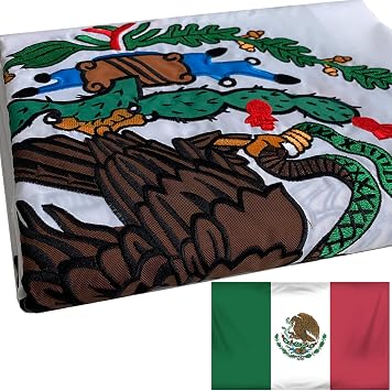 Mexico Mexican Flag Embroidered 3x5 Outdoor Double Sided Mexicana MX National Flags Banner for Outside 3ply Embroidered with 2 Brass Grommets Vivid Colors Waterproof
