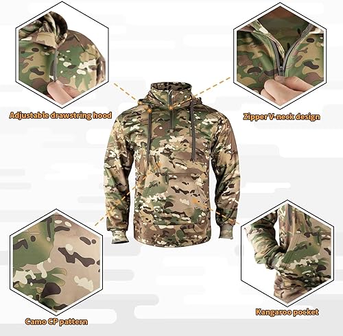Miniatura 5 de LOOGU Sudadera con capucha de camuflaje para hombre, forro polar, con bolsillo de canguro para caza, senderismo, pesca
