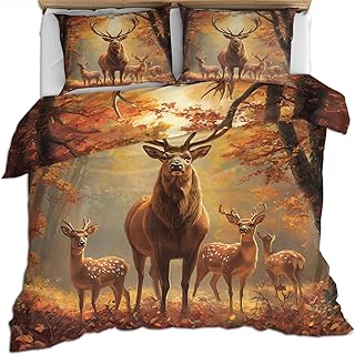 Elk Duvet Cover King Size, Deer Hunting Comforter Cover 104" x 90", Autumn Forest Animal Bedding Set with 2 Pillowcases