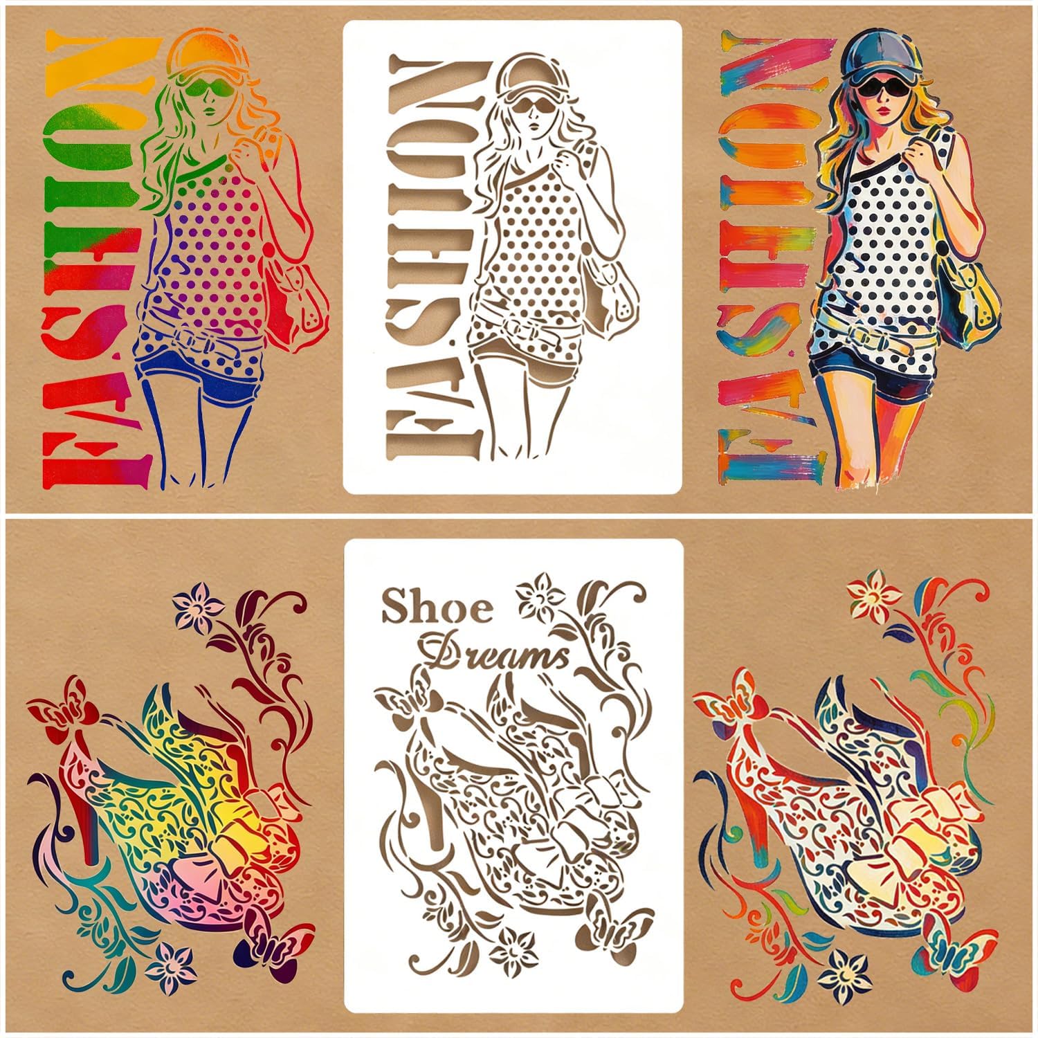 6 Pcs High Heels Stencils for Painting Reusable Plastic 8.3×11.8 Inch Women's Legs Stencils Drawing Templates for Crafts DIY Wall Canvas Notebook Knit Card Wood image 3