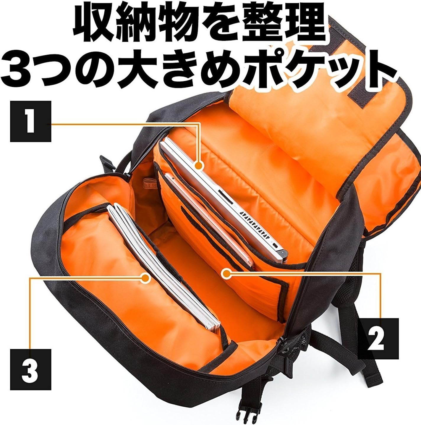 サンワダイレクト スクエアリュック ブラック 200-BAGBP004BK