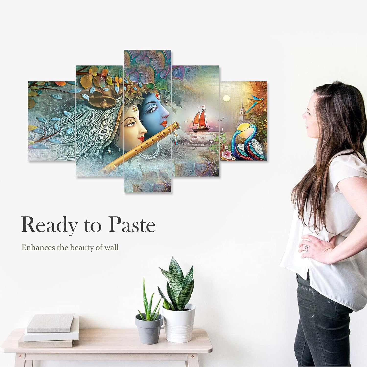 Saumic Craft Set Of Five Framed Wall Painting For Home Decoration ,Office ,Big Size Wall Decor (75 X 43 Cm ) K( Multicolor)