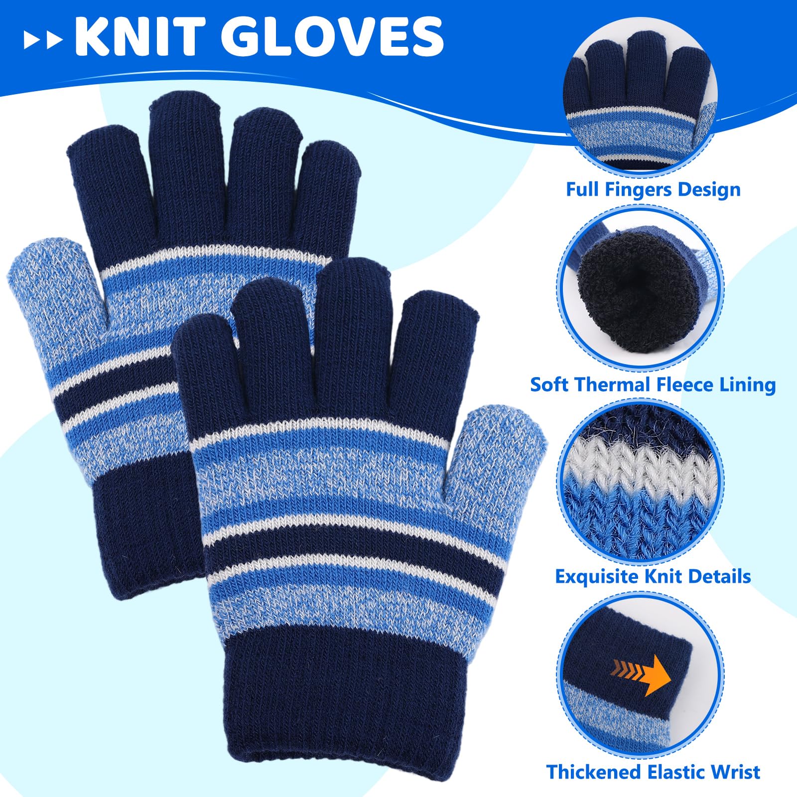 LACOFIA 3 Piezas Conjunto de Gorro Bufanda Guantes Invierno para Niños Beanie Punto con Pompon Sombrero Forro Polar Térmico para Niños 2-7 Años