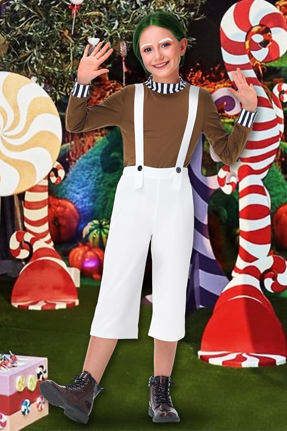 Remimi Kids Halloween Chocolate Worker Outfits Boys Brown Shirts White Jumpsuit Pants 3-14 Years