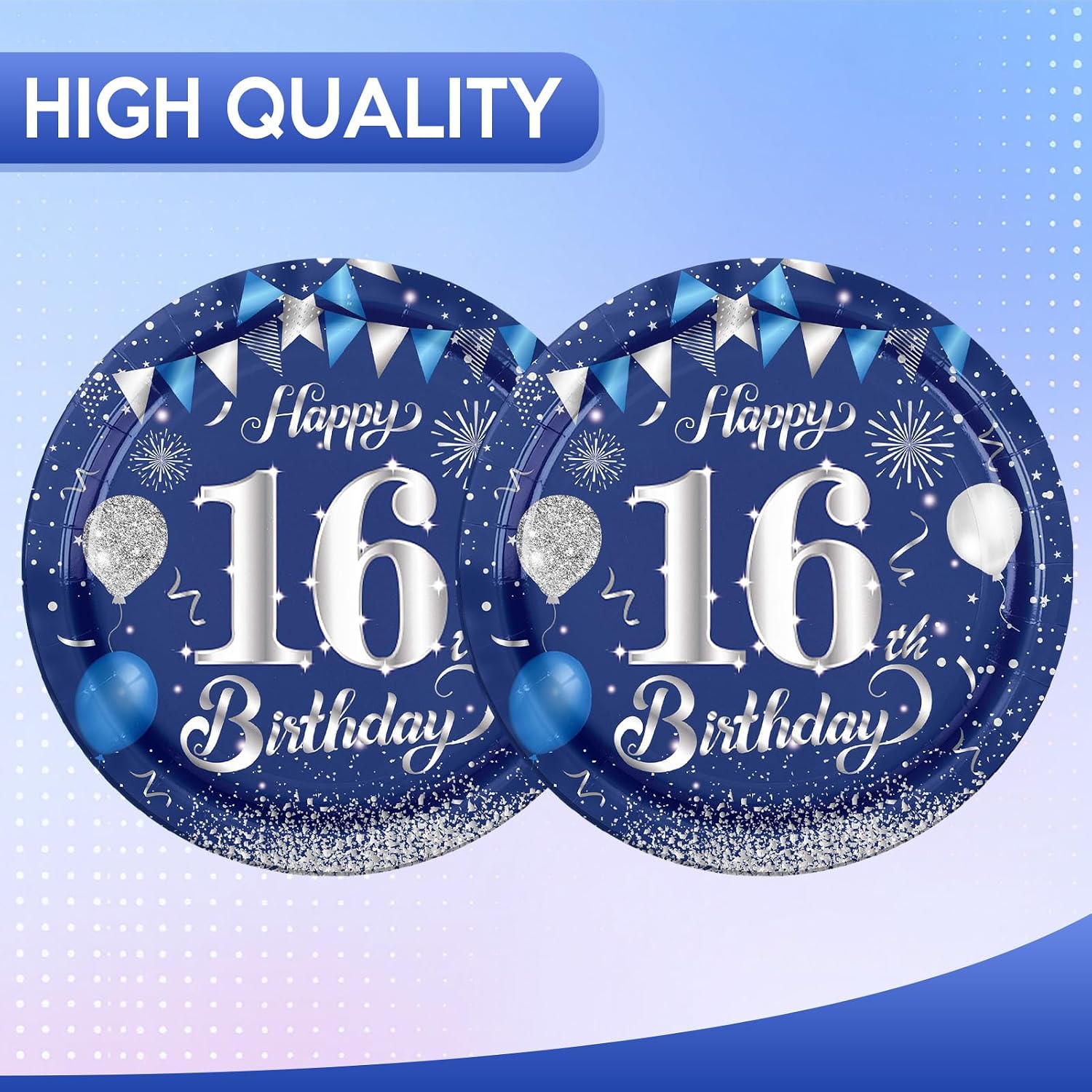 20Pcs 9 Inch 16th Disposable Birthday Plates Sweet 16 Blue & Silver Theme Tableware Dessert Plate Set Heavy Duty Paper Plates, Cool Teen Party Decorations Supplies for Boys and Girls image 4