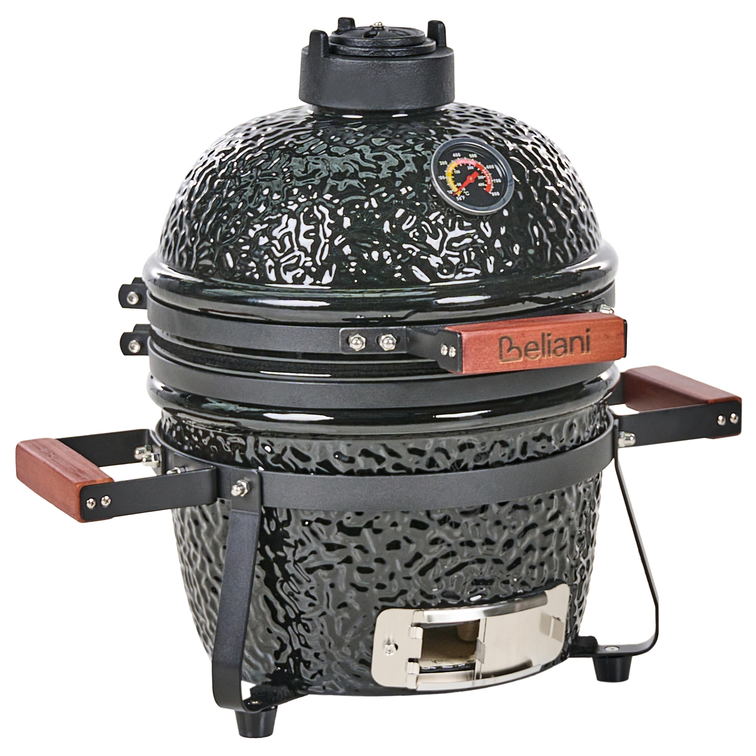 Ogrodowy mini grill węglowy ceramiczny przenośny z pokrywą termometerem rusztem czarny Kamado