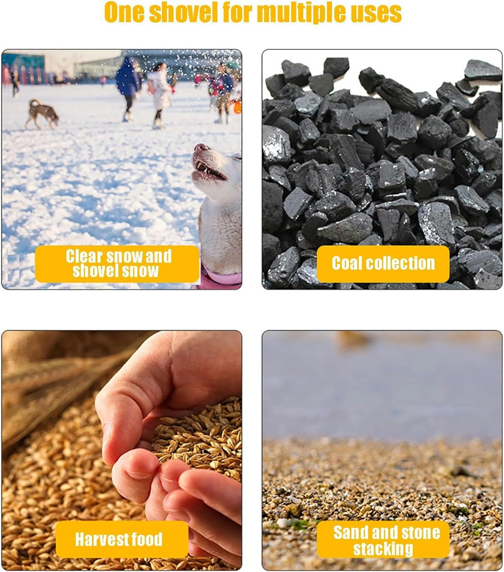 Pala quitanieves de acero blanco con empuñadura en T, con mango de altura ajustable, utilizada para quitar nieve en carreteras de invierno, para pasarelas, aceras, porches, terrazas, patios (tamaño: