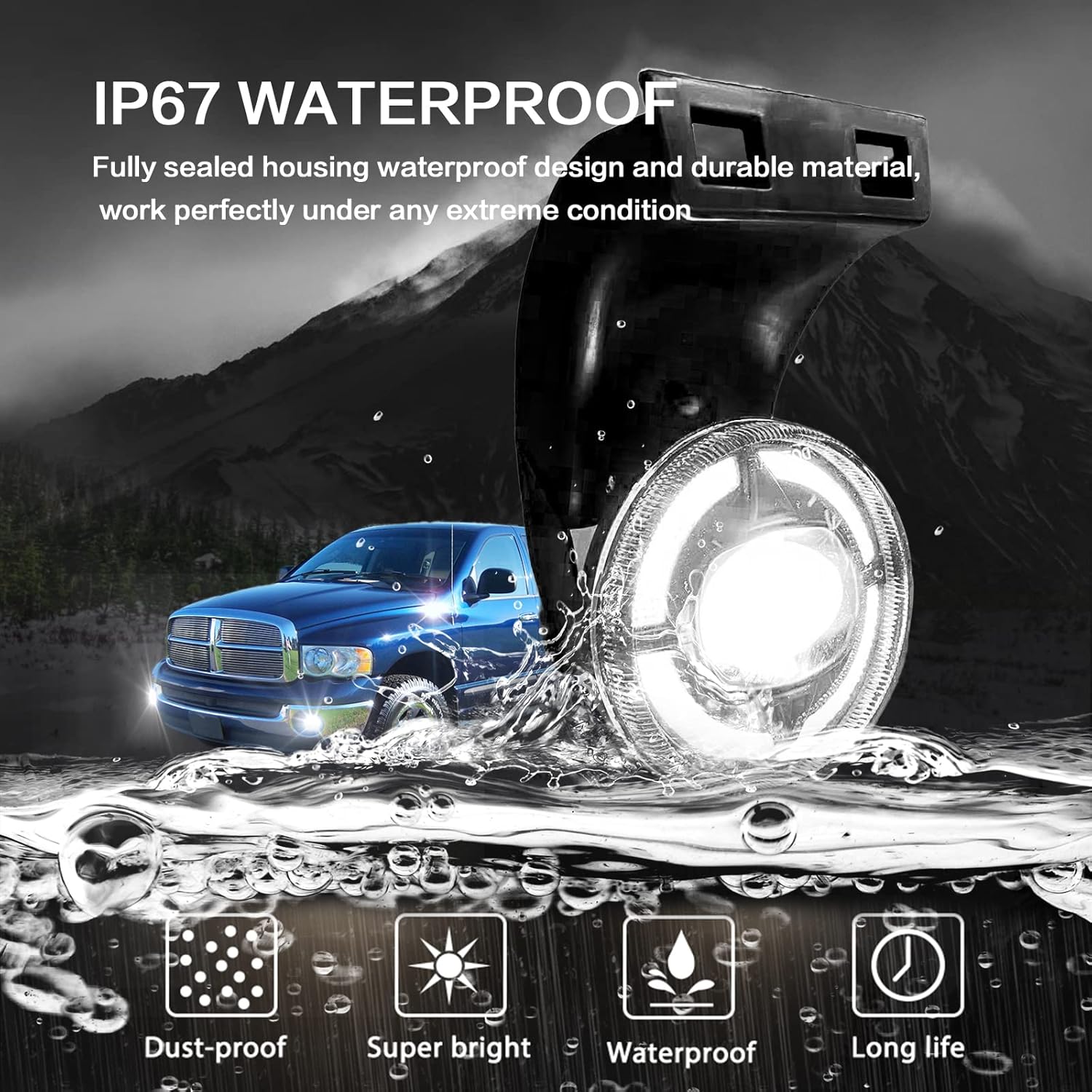 LED Fog Lights Replacement for 1994-2001 Dodge Ram 1500 2500 3500 PickUp Truck Front Bumper Driving Lamps with Daytime Running Lights