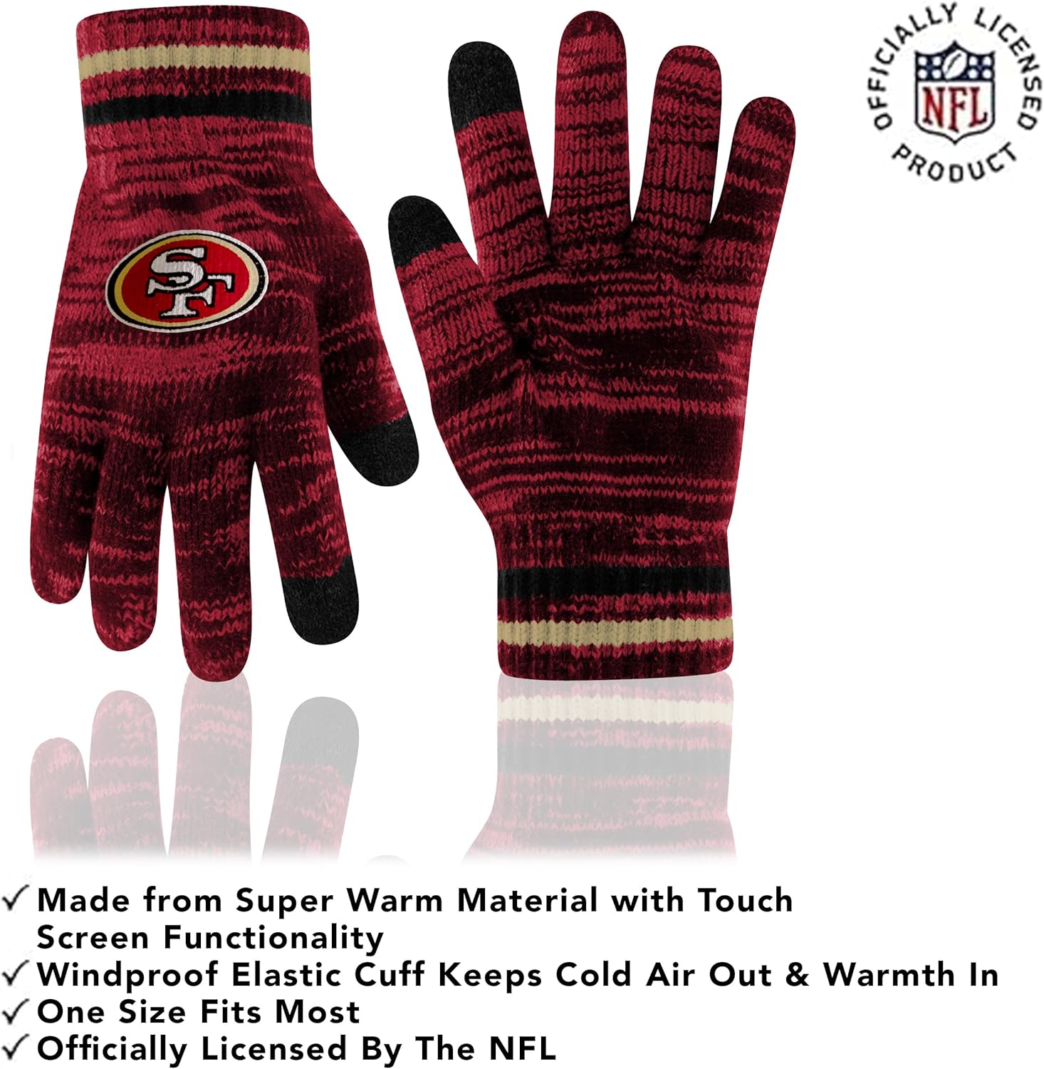 Ultra Game Youth NFL Official Super Soft Marl Knit Winter Beanie Knit Hat with Extra Warm Touch Screen Gloves - Image 3