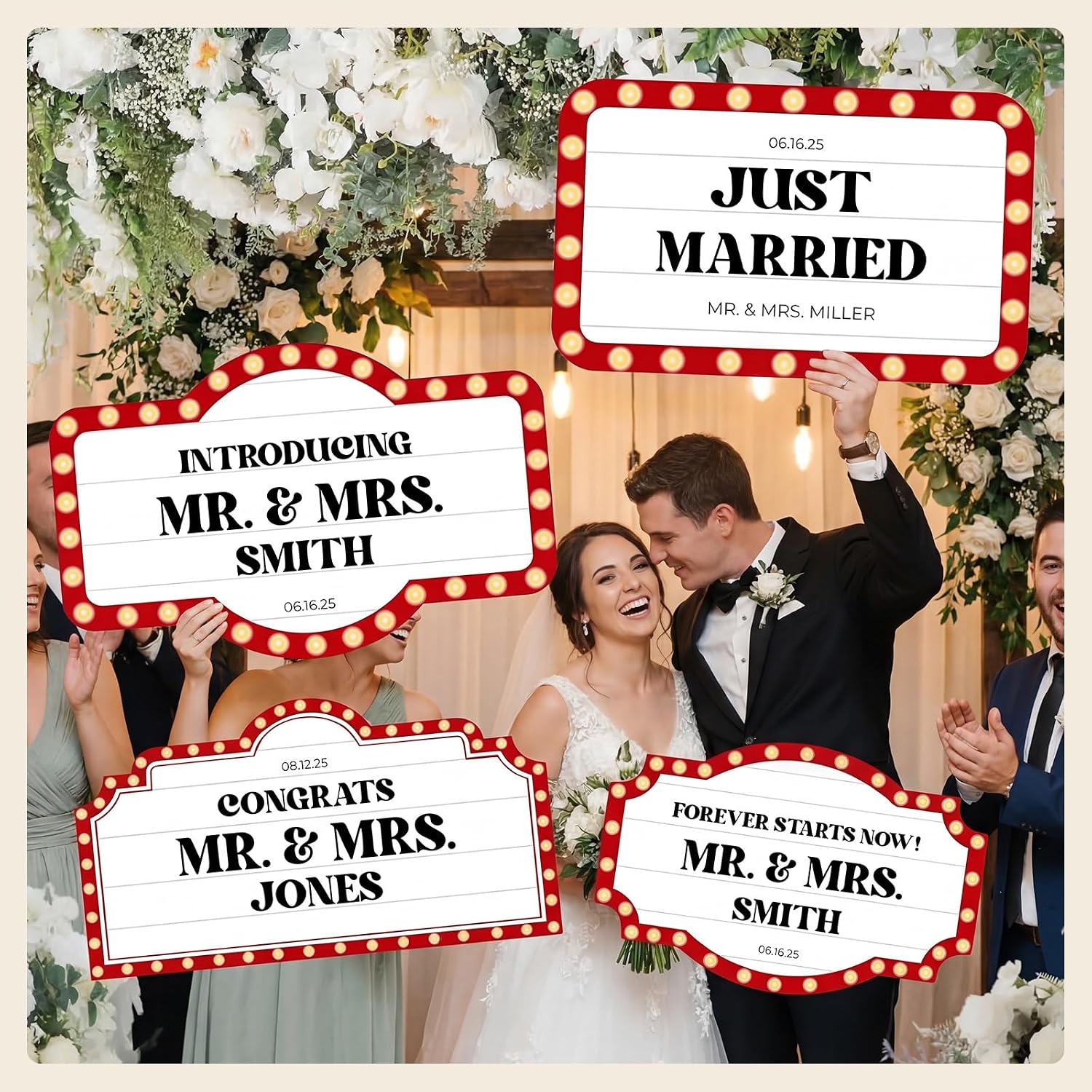 Leinuosen 4 Pack Wooden Wedding Bottle Service Sign with 8 Stickers, Red | 15.75'' x 11.81'' Club Bottle Sign Personalized Stickers Wedding Entrance Props for Bridal Engagement Anniversary Party Bars