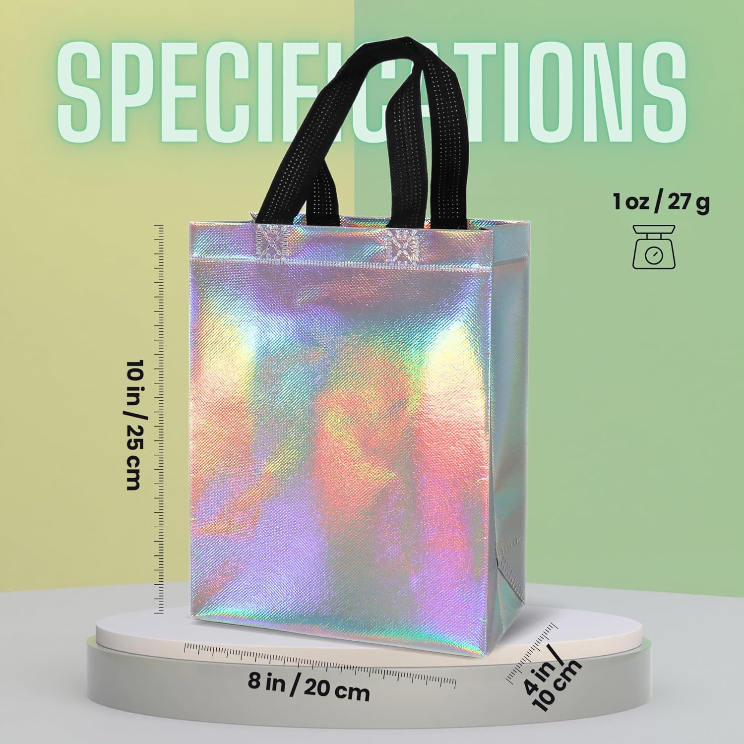 Iridescent Reusable Gift Bags with Handles - 12 Pcs Valentine's Day Gift Wrap Holographic Glossy Party Favor Bags, Shiny Goodie Tote Welcome Bag for Birthday, Wedding, Holiday, Shopping 8x4x10 Inch - Image 2