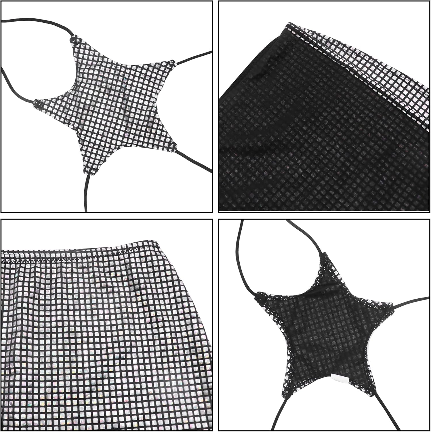 RARITYUS Women's Metallic Mini Skirt Set 2 Piece Rave Outfits Sexy Silver Pentagram Halter Crop Tops for Party Music - Image 6