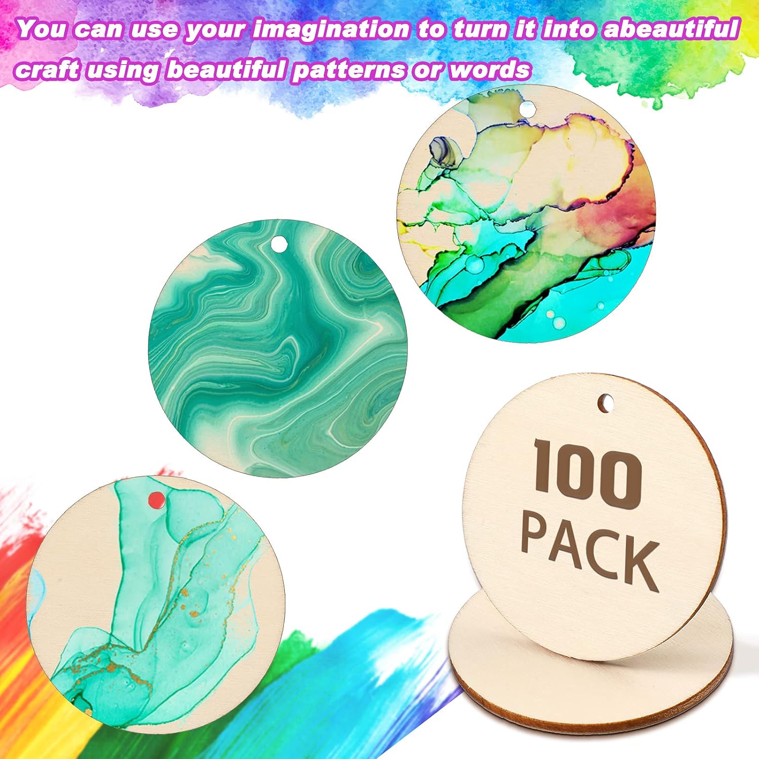 100 Pieces Unfinished Wood Circles with Holes Crafts Wood Circles Round Blank Wooden Discs Blank Natural Wood Circle Cutouts for DIY Crafts Party Birthday Decoration and Ornaments (2 Inch) : Arts, Crafts & Sewing