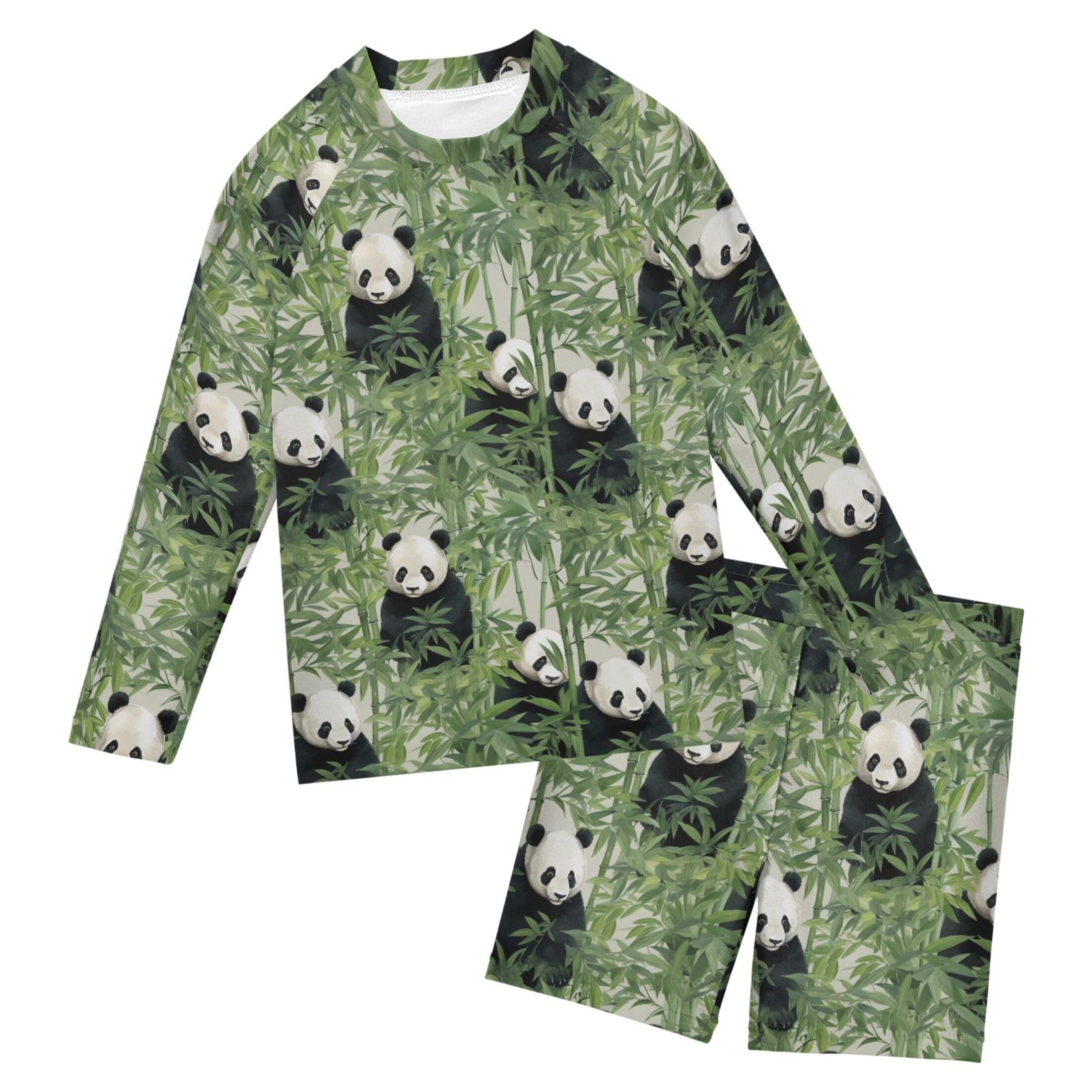 Panda Bamboo Boys Rash Guard Swimsuits Set for Boys Long Sleeve Swim Shirts Bathing Suits with Trunks B0402764