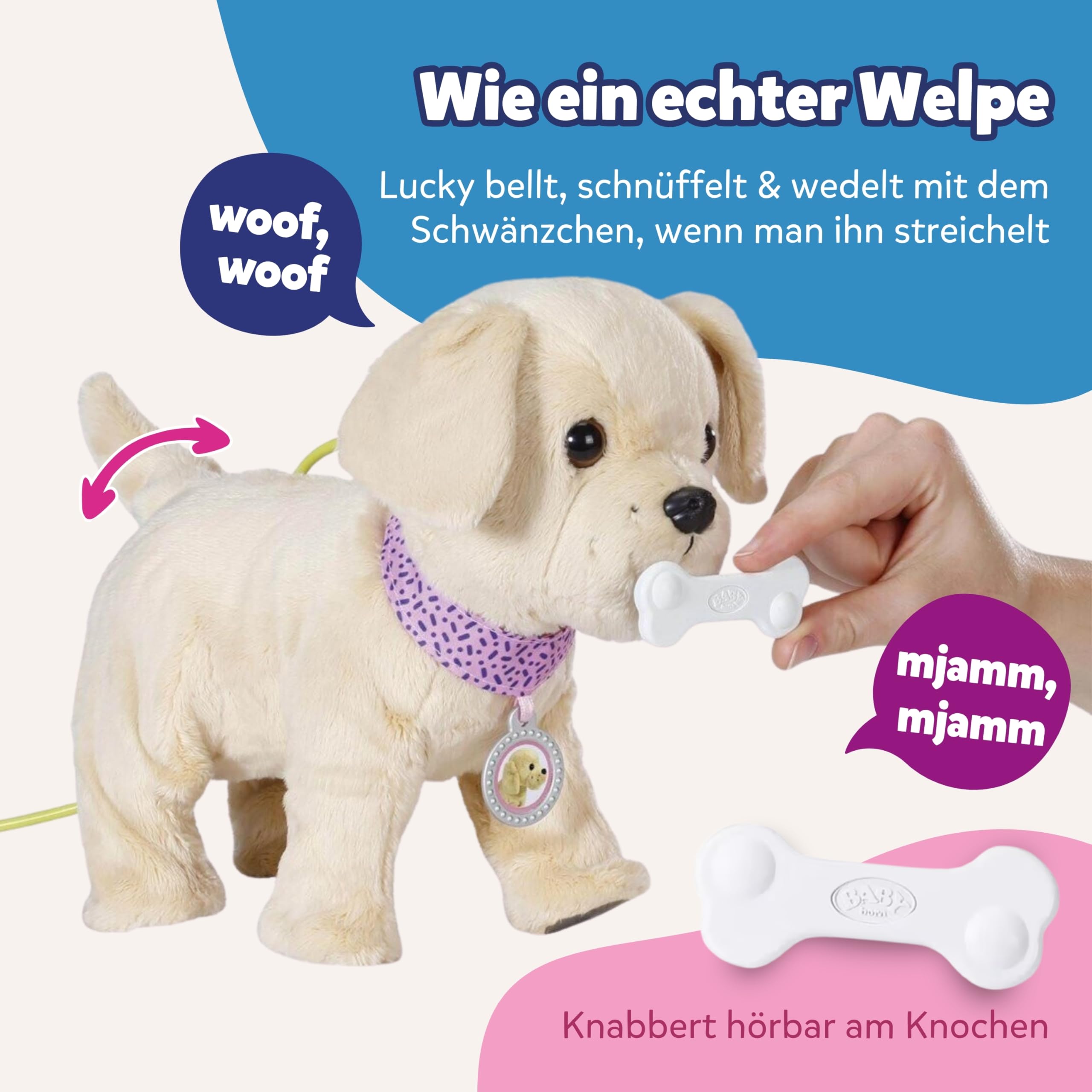 BABY Born Mein Hund Lucky 5 Funktionen für Kinder ab 3 Jahren Batterien