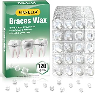 VINSULLA Orthodontic Clear Wax for Braces-120 Count Long-Lasting Dental Wax Dots with Strong Adhesion,Individually Wrapped for Portable Oral Care,Unflavored(Pack of 6)