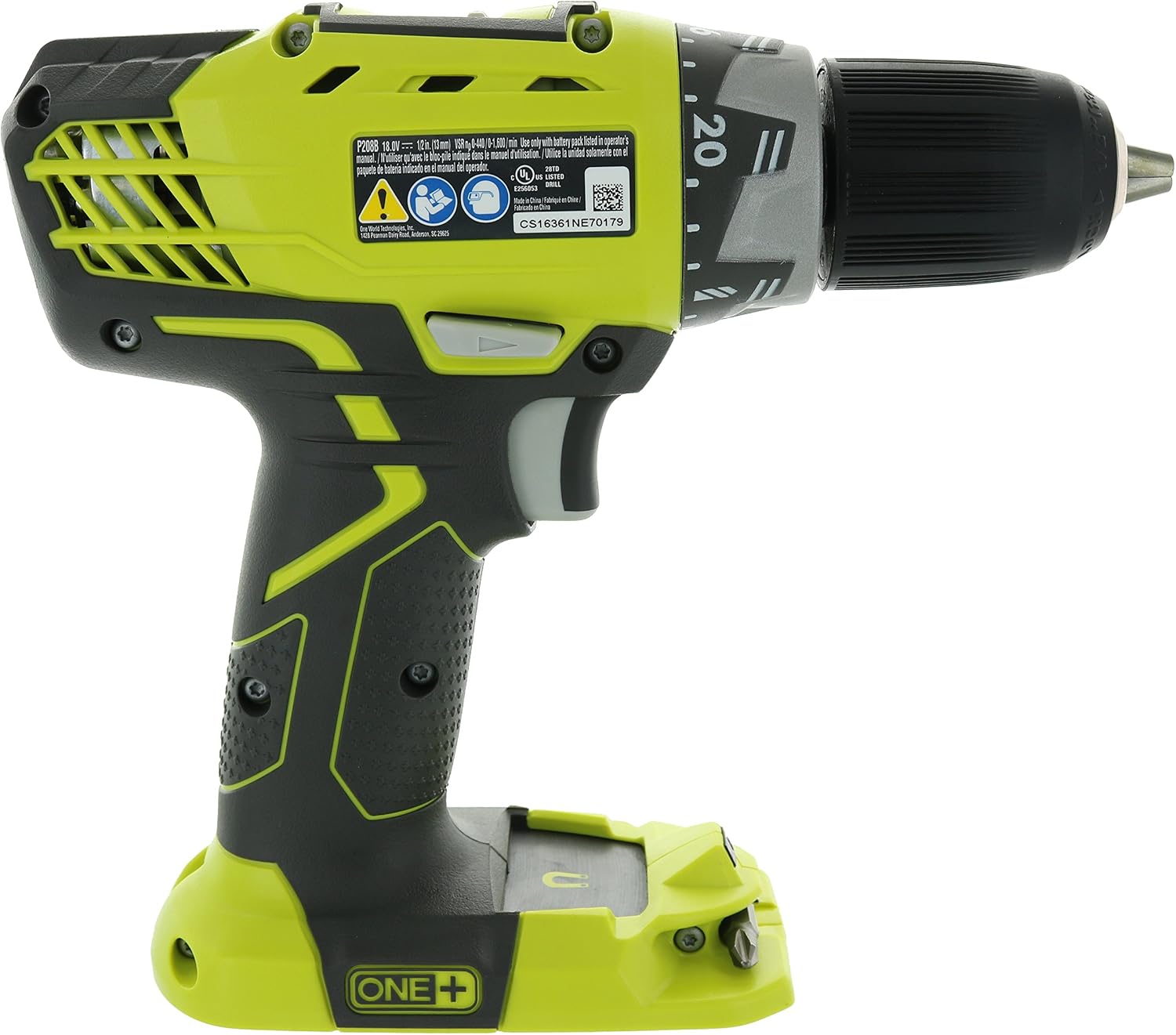 Ryobi P1811 One+ Compact Drill / Driver Kit (5 Piece Bundle: 1x P208 Drill / Driver Power Tool, 2x P102 18 Volt Battery, 1x P118 18 Volt Battery Charger, 1x Lime Green Ryobi Tool Bag)