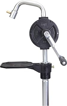Groz FM-Approved Cast Iron Rotary Drum Pump, 3-Vane, Steel Discharge Spout, Drip Pan with Flame Arrestor, 10 GPM, Fits 15-55 Gallon Drums, for Diesel Gasoline Class I/II Fuels 44084