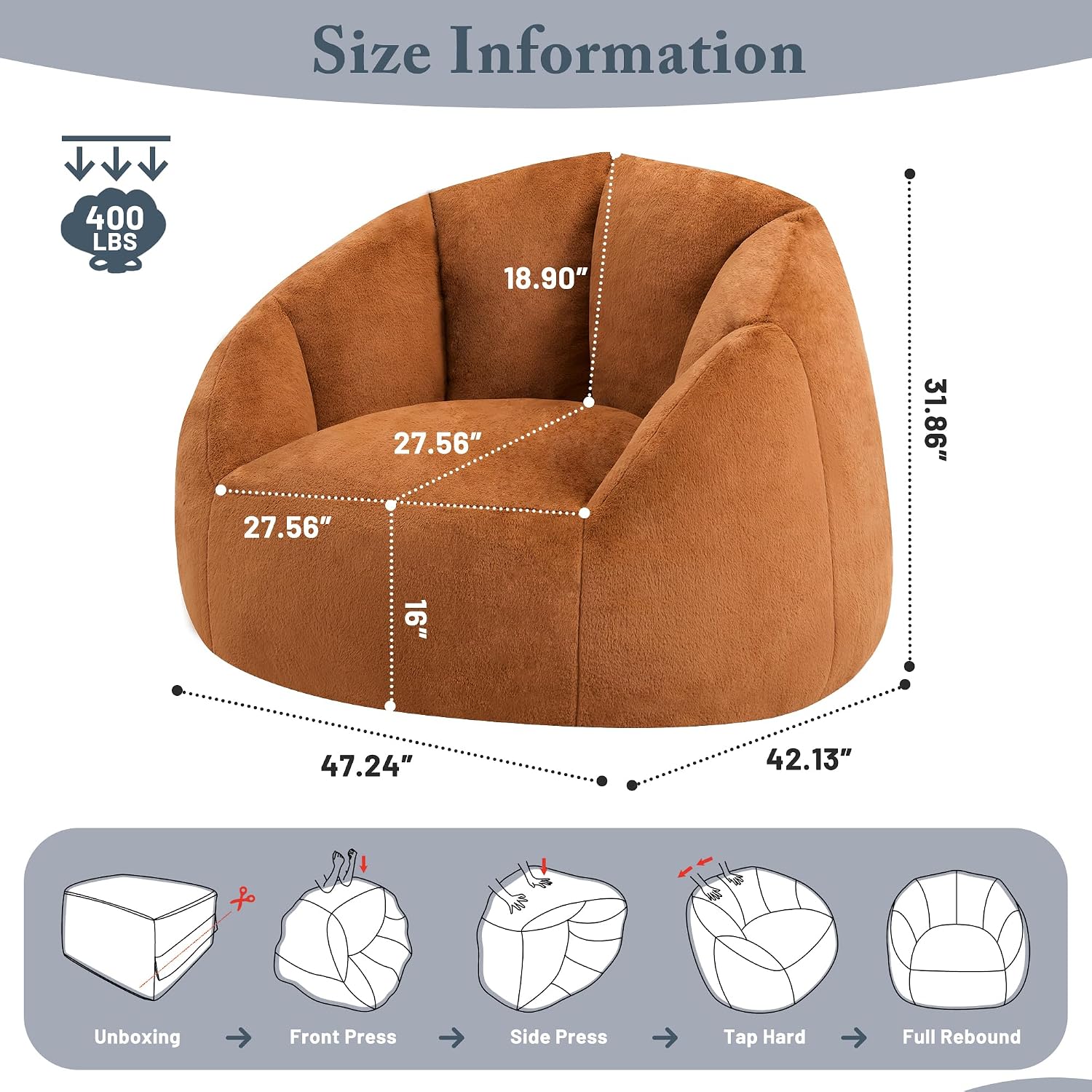 Living&Giving 47.2" Giant Shell-Shaped Bean Bag Chair Oversized for Adults