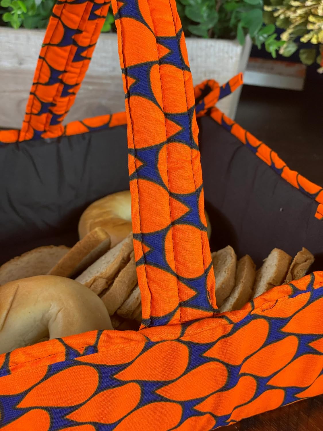 Mai Orange Ankara Breadbasket| Table Linen| Handmade African Fabric Padded Bread Basket| African Table Décor| Boho Style Tribal Basket|