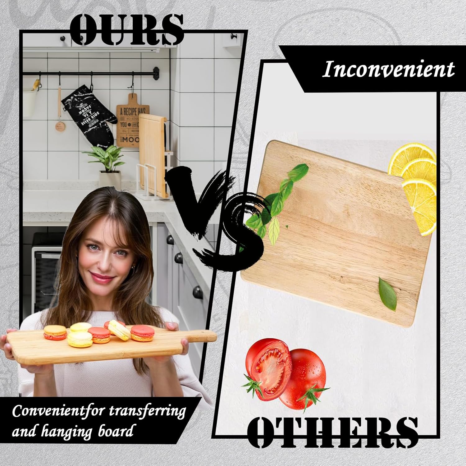 10 Pcs Bamboo Wood Cutting Boards with Handle 15.4 x 7.3 Inch Wooden Serving Kitchen Chopping Boards for Pizza Bread Cheese Charcuterie Vegetables (Square)