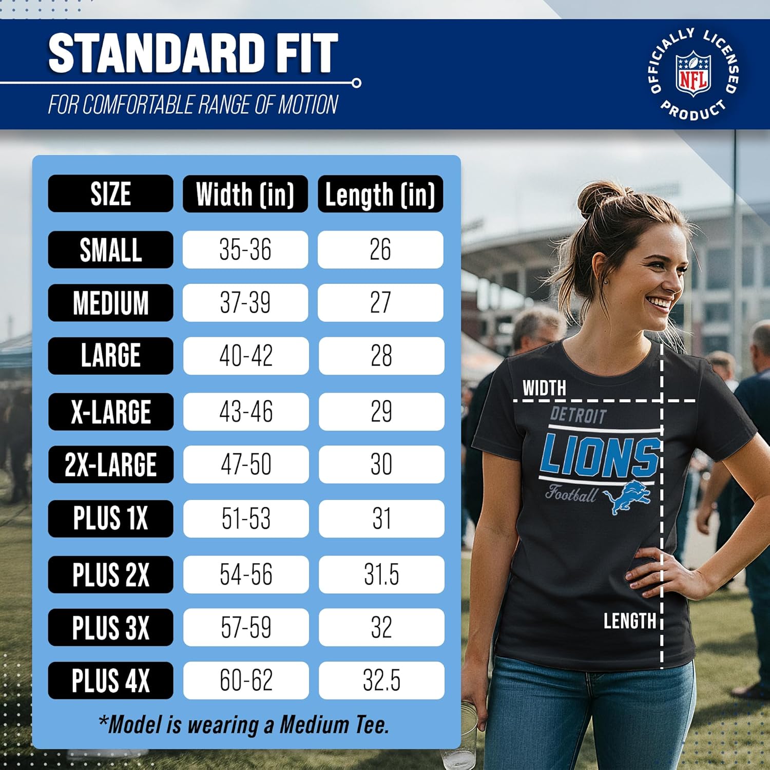 Team Fan Apparel NFL Gameday Women's Relaxed Fit T-Shirt - Rib Neck Contour - Tagless Short Sleeve Tee - Stay Cool & Stylish (Detroit Lions - Black, X-Large) - Image 6