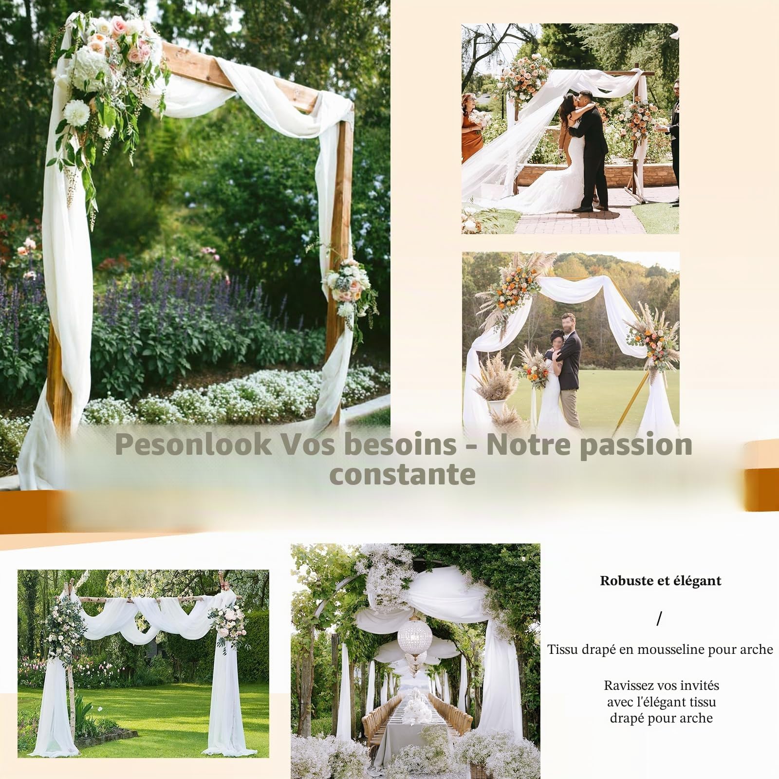 Lot de 4 panneaux de tissu drapé pour arche de mariage, 73 cm x 6,1 m, blanc pour arche de mariage, décoration de cérémonie, arche de scène, église, fête, décoration de plafond
