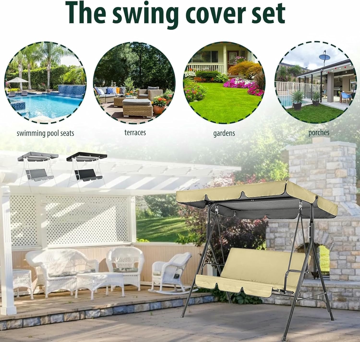 Patio Swing Canopy Top Cover Set,Waterproof Oxford Cloth Swing Canopy Top Cover and Swing Seat Cover Patio for Outdoor Lawn Garden,All Weather Protection Porch Swings