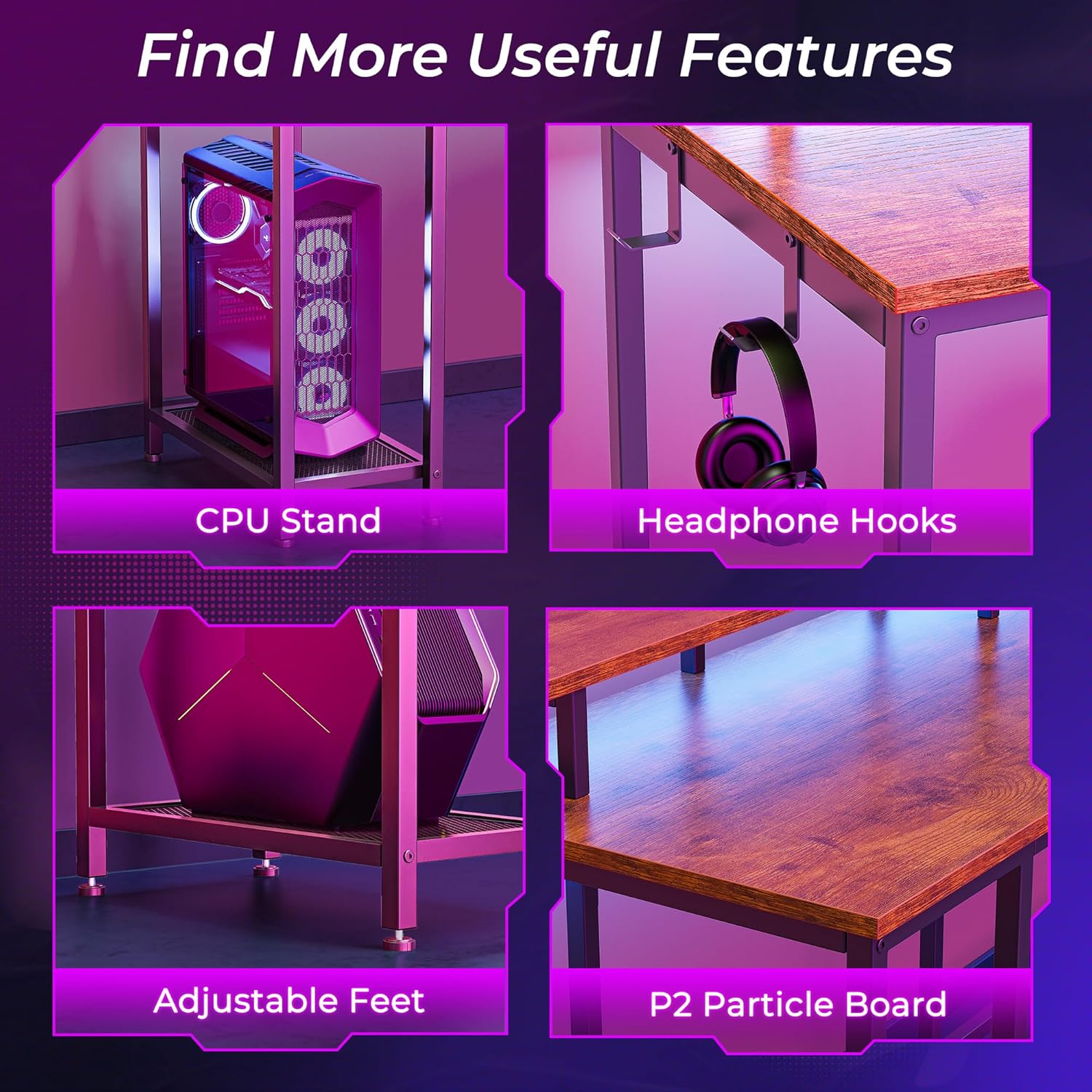 Built-in power strip with AC outlets and USB ports