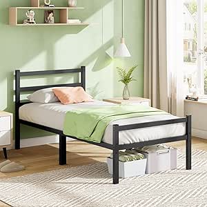 Mr IRONSTONE upgraded Twin Bed Frames with Headboard & Footboard, 14 Inch High Heavy Duty Metal Platform Bed Frame Twin Size No Box Spring Needed/Large Underbed Storage Space/Noise-Free