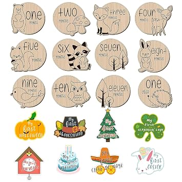 Monthly Baby Milestone, KAMHBE 12 Pcs Baby Monthly Milestone Cards with 8 Pcs Festival Stickers Baby First Year Growth Photo Props Unisex Baby Shower Gifts for New Parents