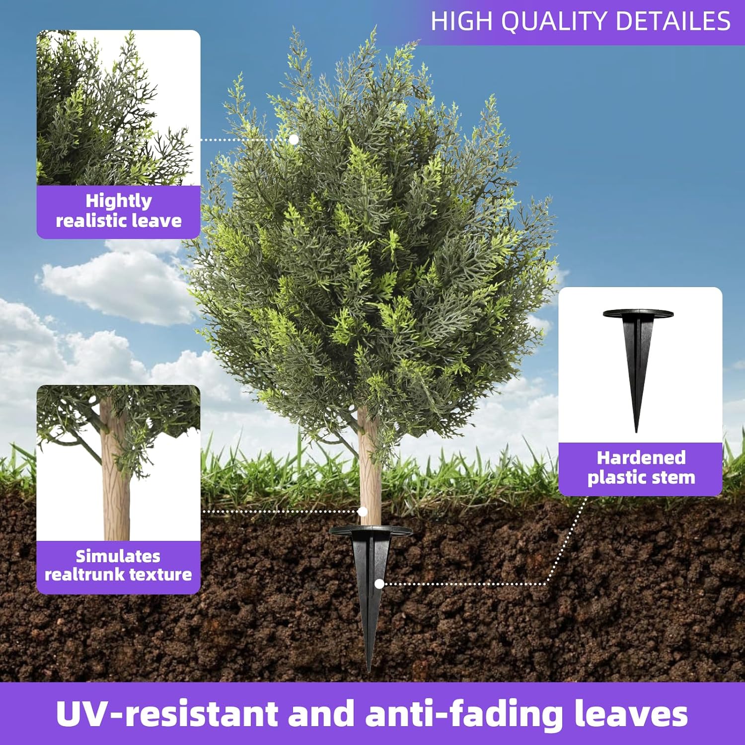 Artificial Cedar Topiary Ball Trees, Set of 2 Fake Shrub Bushes with Ground Spike, UV Resistant Artificial Cypress Trees, Evergreen Shrubs Bushes Faux Plants for Front Porch Garden Backyard