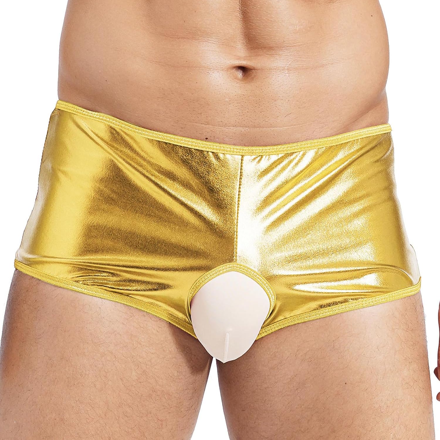 Lejafay Men's Sexy Faux Leather Open Pants Shorts Stretch Tight Jockstraps Boxer Shorts Boyshorts
