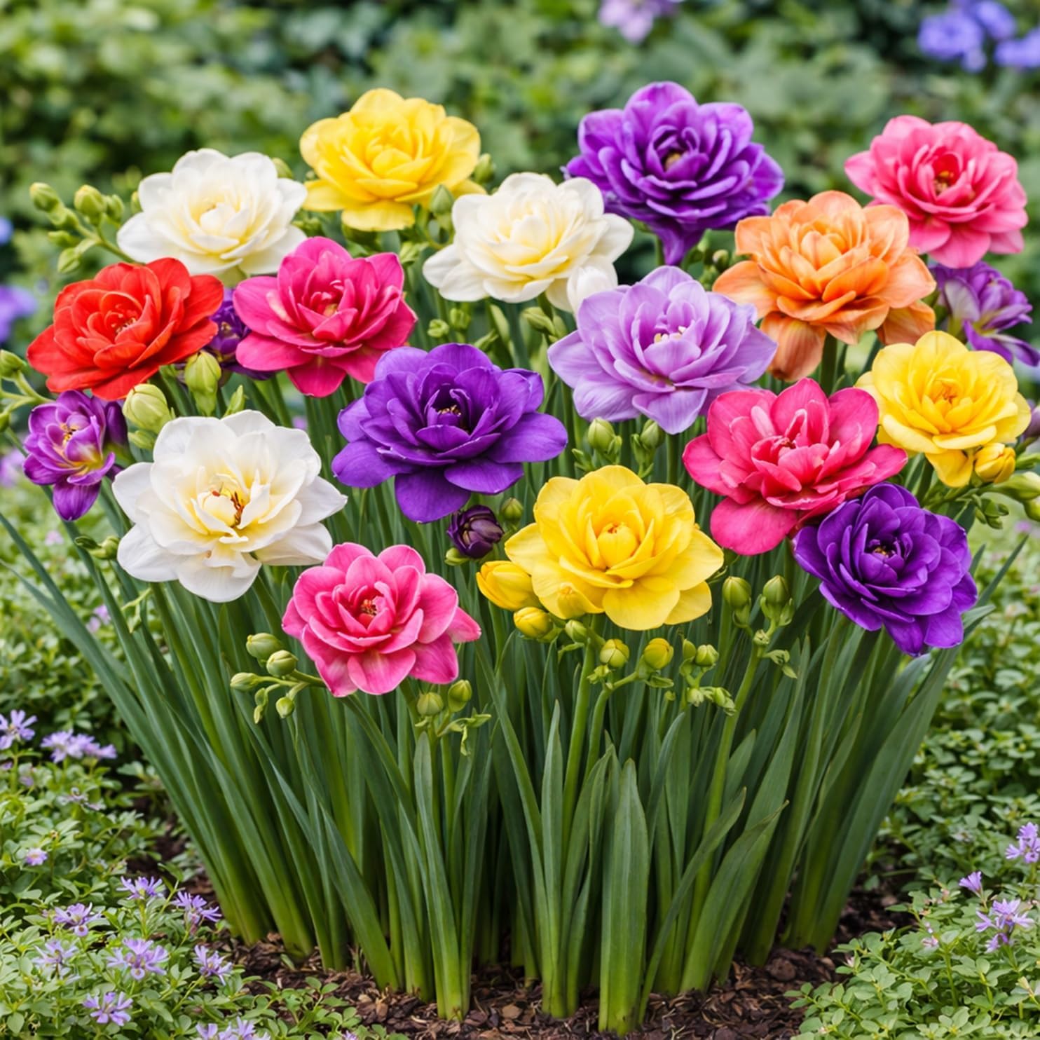 Double Freesia Mix Color Bulbs for Planting -Stunning Colored Flowers Bloom Long Time (50 Bulbs)