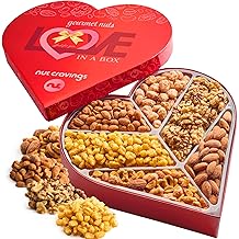 NUT CRAVINGS - Valentines Day Mixed Nuts Heart Shaped Gift Basket, Love in A Box (6 Assortments) Romantic Food Arrangement, Healthy Snack Care Package, Food Assortments