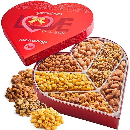 Vista 14 de NUT CRAVINGS - Cesta de regalo de nueces mixtas de Pascua en bandeja de madera reutilizable + cinta de corazón (12 surtidos) regalos de Ramadán