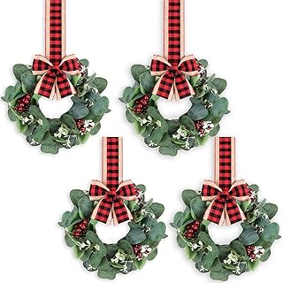 12 Top of Kitchen Cabinet Decor Ideas for Height and Style 79 4PACK Mini Christmas Faux Kitchen Cabinet Wreaths with Red Black Plaid R...
