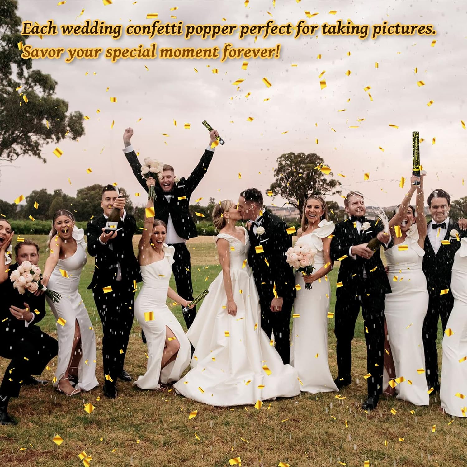Confetti Cannon Gold Party Poppers 12 Pack Party Cannon Confetti Shooters for Celebrations Wedding Birthday Graduation Golden Foil 12 inch Confetti Poppers for Christmas New Year Eve Parties Supply
