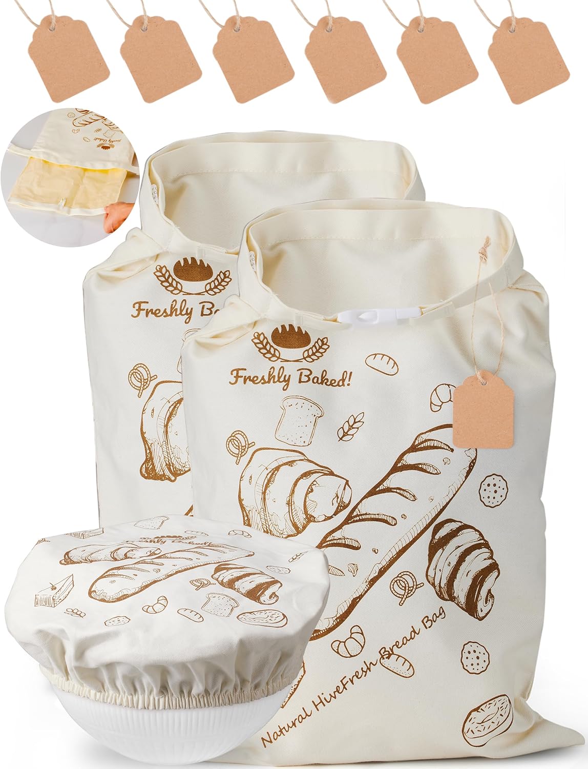 Beeswax Bread Bags 2 Pack Reusable Sourdough for Homemade, Large Washable Cotton Linen Food Storage with Removable Wax Liner, Plastic Free Eco Friendly Biodegradable Camping Ready Bento 17x13 Inch