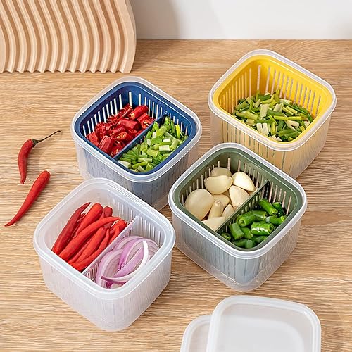 Miniatura 4 de 2 recipientes de almacenamiento de frutas y verduras, contenedor de alimentos con canasta de drenaje, recipiente fresco, organizador de frutas y
