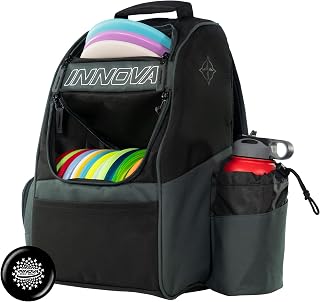 Innova Adventure Pack Backpack Disc Golf Bag – Holds 25 Discs – Lightweight – Includes Limited Edition Stars Mini (Black/Grey)