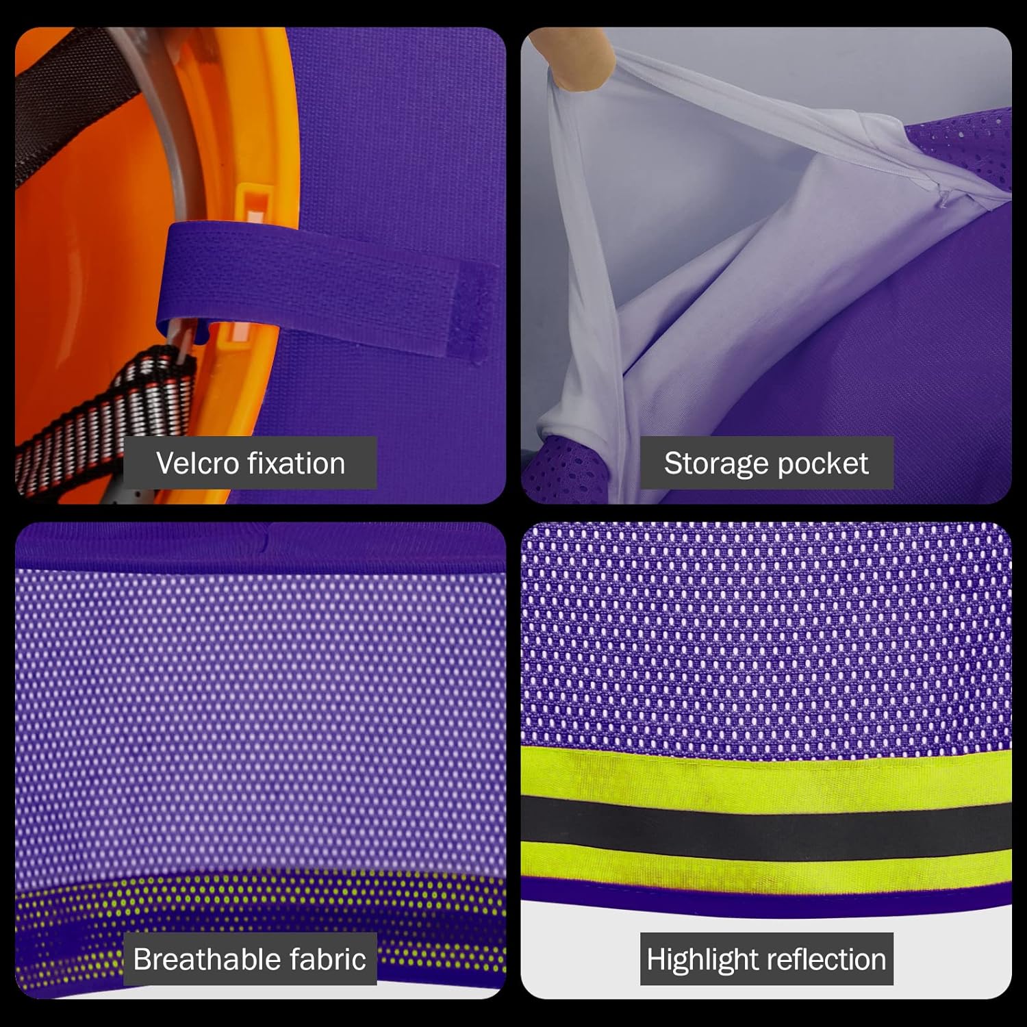 ハードハットサンシェード 高視認性 サンバイザー ネックシェード 反射ストリップ付き ハードハットアクセサリー フルブリム パープル